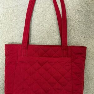 Vera Bradley- Red Quilted Tote Bag with Front Slip Pocket